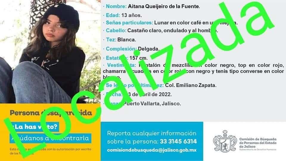 Localizan a Aitana, se había reportado como desaparecida en Puerto Vallarta Localizan a Aitana, se había reportado como desaparecida en Puerto Vallarta