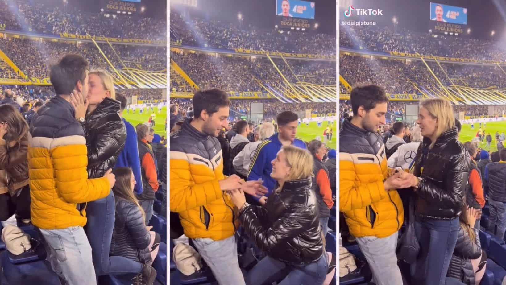 Mujer pide matrimonio en pleno partido de fútbol Mujer pide matrimonio en pleno partido de fútbol