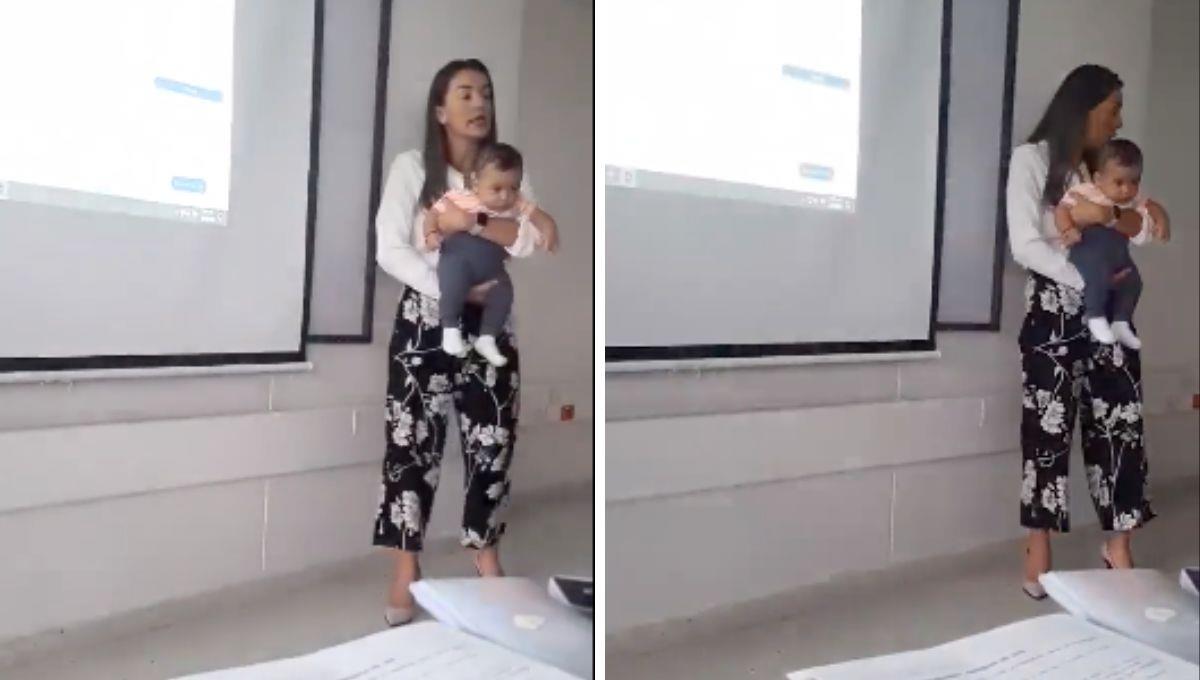 Video: Maestra cuida a bebé en clase para que alumna ponga atención