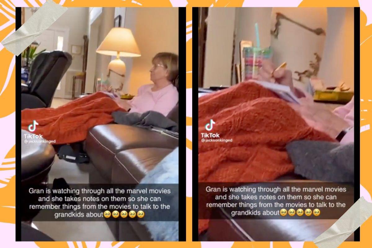 Abuelita hace anotaciones de las películas de Marvel, quiere entender a sus nietos Abuelita hace anotaciones de las películas de Marvel, quiere entender a sus nietos
