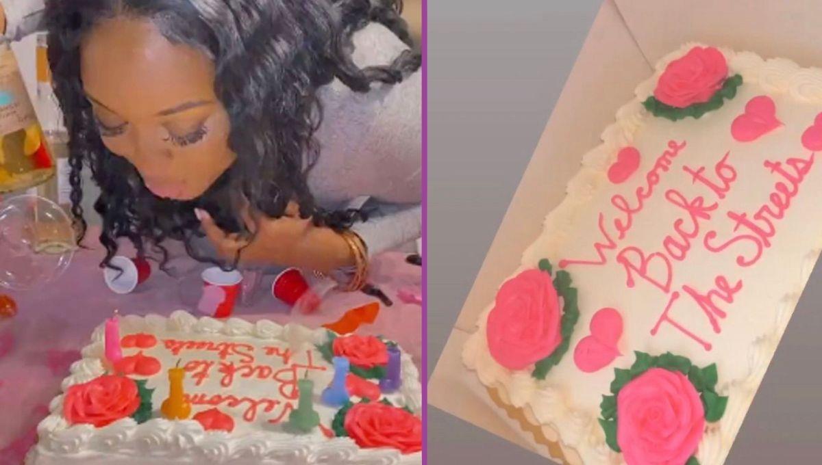Mujer celebra con amigas y un pastel haber terminado su relación Mujer celebra con amigas y un pastel haber terminado su relación